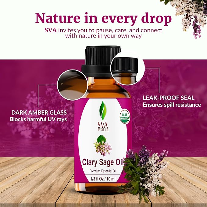SVA Clary Sage Essential Oil Organic – 1/3 Fl Oz – 100% Natural Organic Clary - Image 7