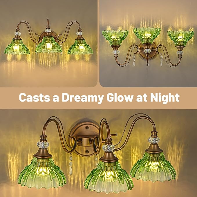 Vintage Bathroom Vanity Light, 3-Light Matte Antique Brass Finish Wall Sconce - Image 9