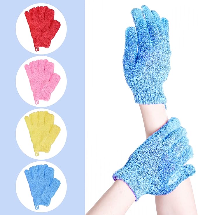 4 Pairs Bath Exfoliating Gloves Scrub, Double Sided Bath Mitts Scrubs - Image 3