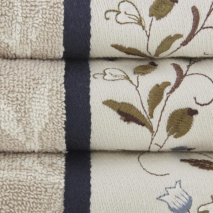 Madison Park Serene 100% Cotton Bath Towel Set Luxurious Floral Decorative - Image 7