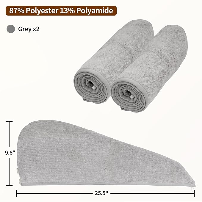 NEXCOVER Microfiber Hair Wrap, 2 Pack Grey 9.8 inch x 25.5 inch, Turbans Ultra - Image 4