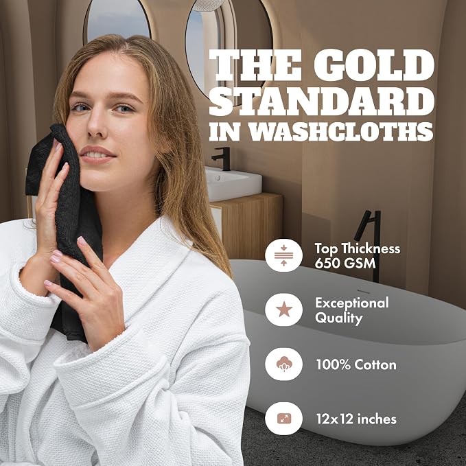 White Classic Wealuxe Black Washcloths 24 Pack - Image 2
