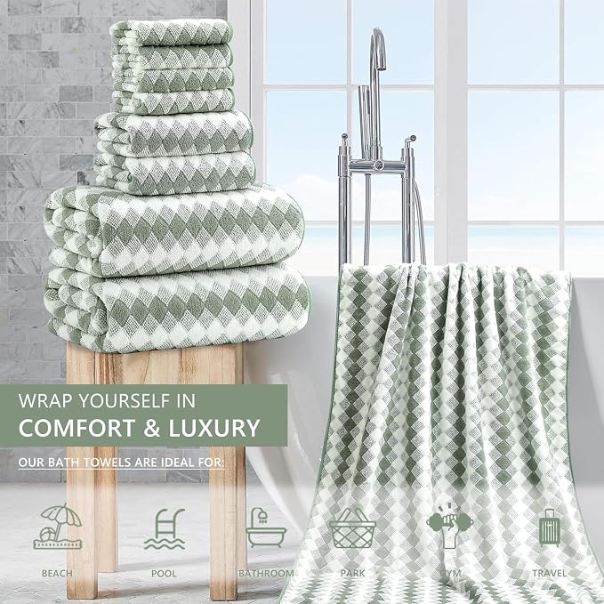 8 Piece Bathroom Towel Set Green |2 Oversized Large Bath Towels Sheet, 2 Hand - Image 2