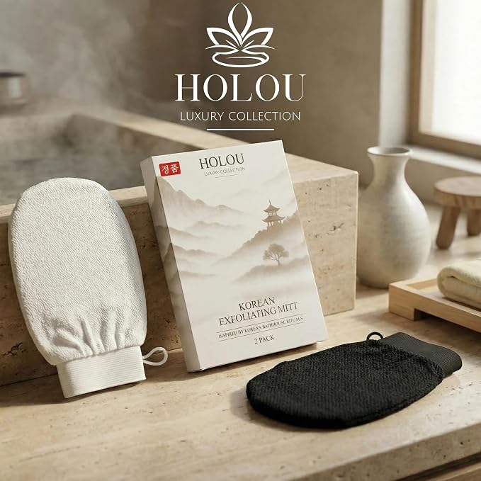 Korean Exfoliating Mitt & Exfoliating Glove 2 Pack – Dual Density Body Scrub - Image 2