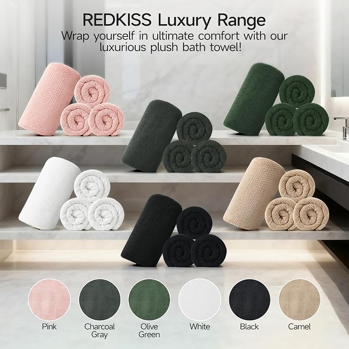 REDKISS 4 Pack Premium Bath Towels, Plush Coral Fleece Towels - Image 7