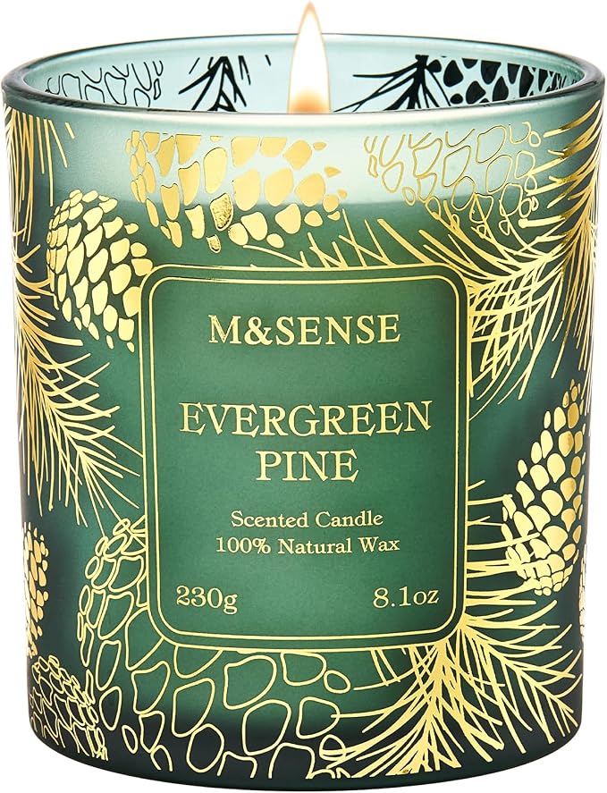 M&SENSE Evergreen Pine Vegan Soy Candles, 8.1oz 42-Hour Slow Burning Non Toxic by MSENSE
