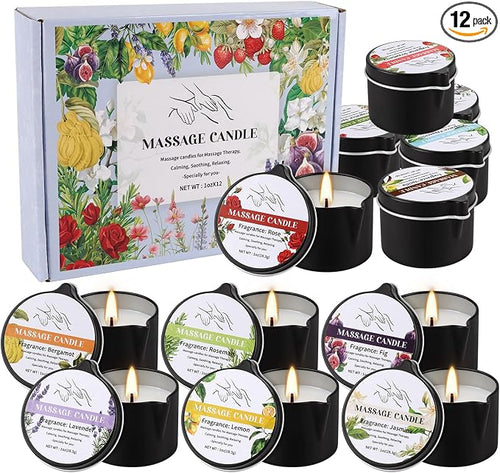 12pcs Massage Oil Candle, Moisturising Natural Soybeans Gift Sets, 1oz Low by TLNFHRPI