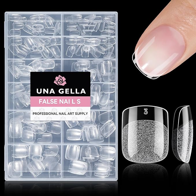 UNA GELLA Extra Short Square Oval Nail Tips 216pcs Pre-shaped Half Matte Square by UNAGELLA
