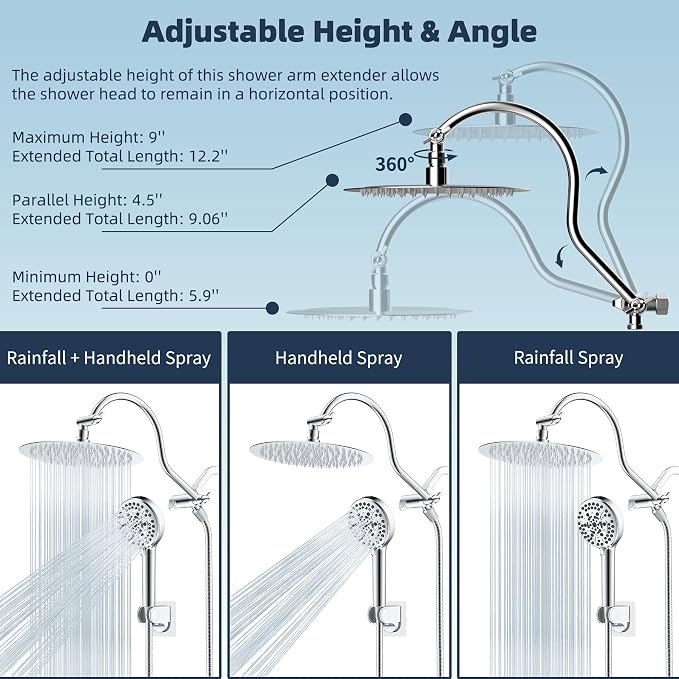 Hibbent All Metal CUPC Certified Shower Head, Handheld Showerhead Combo - Image 6