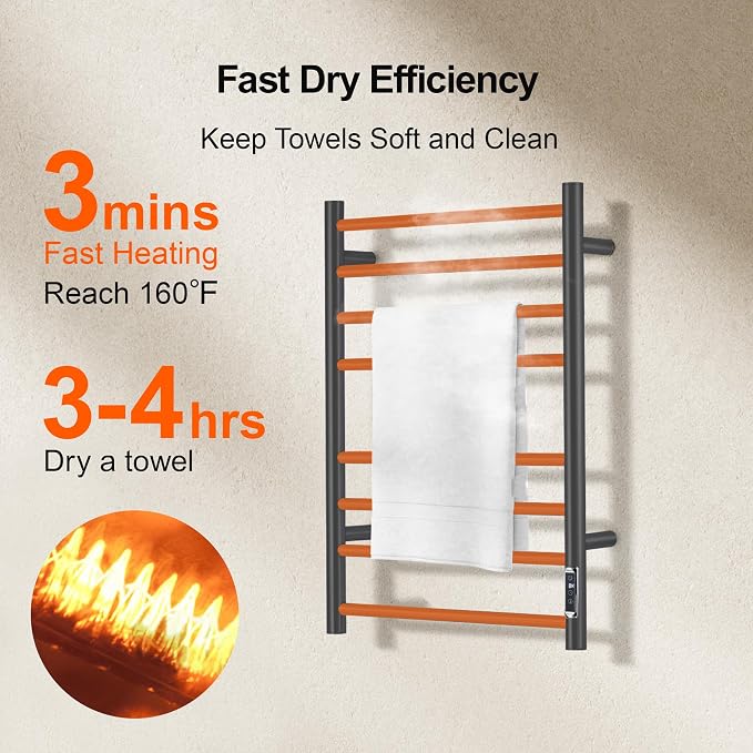 Towel Warmer Bathroom Wall Mounted Drying Rack Plug-in Electric Heated Towel - Image 5
