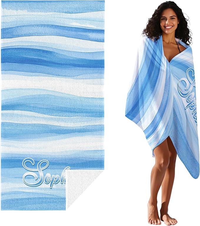 JML Custom Beach Towel with Name, Personalized Microfiber Beach Towel with Name - Image 2
