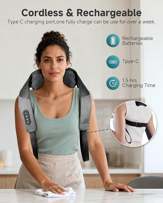 Snailax Cordless Neck Massager for Pain Relief Deep Tissue, Upgraded 4D Shiatsu - Image 4