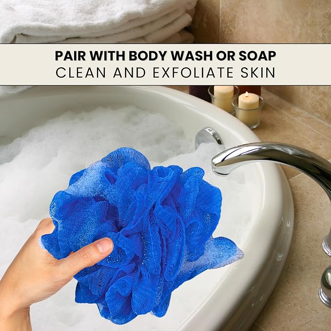 Large Blue Bath Sponge Pack of 3 – Gentle Exfoliation Loofahs - Image 4