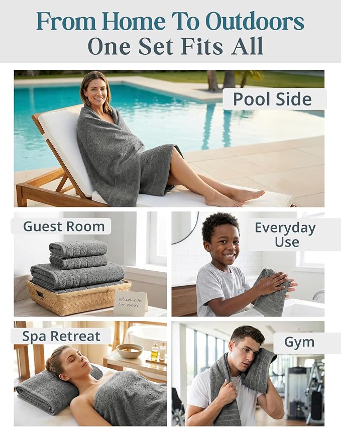 100% Cotton Bath Towels Set of 24 – 2 Bath Sheets, 2 Large Bath Towel, 2 Gym - Image 6