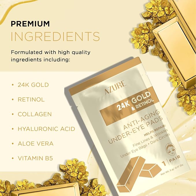 Azure Cosmetics 24K Gold & Retinol Anti Aging Under Eye Patches - Image 2