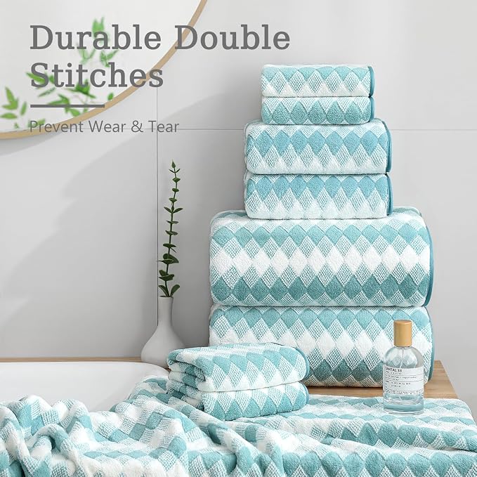 8 Piece Bathroom Towel Set Aqua |2 Oversized Large Bath Towels Sheet, 2 Hand - Image 6