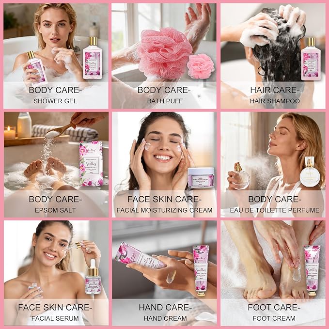 27 Pcs Spa Day Gifts Basket for Women, Camellia & magnolia Bath and Body Gift - Image 5