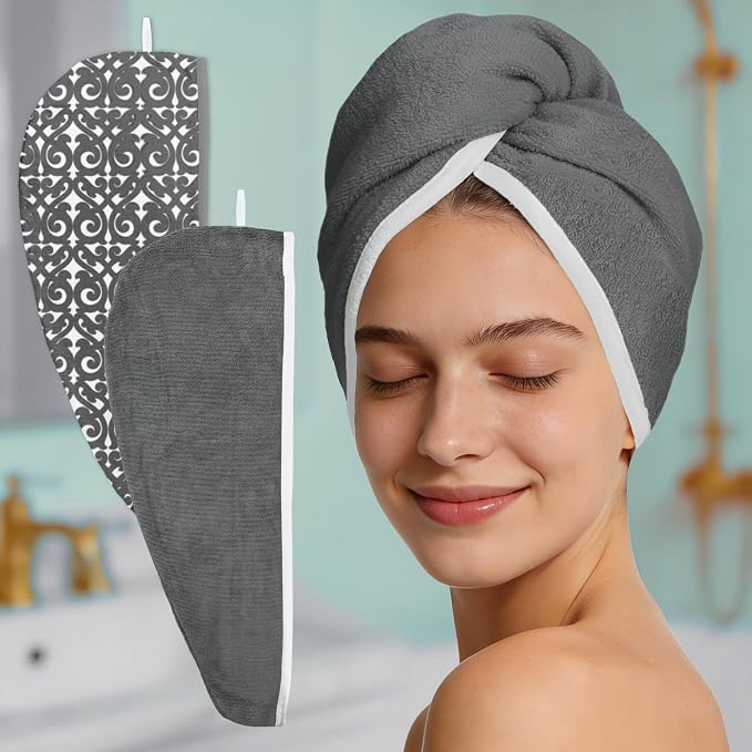 VOOVA & MOVAS Dark Gray Microfiber Hair Towel Wrap by VOOVAMOVAS