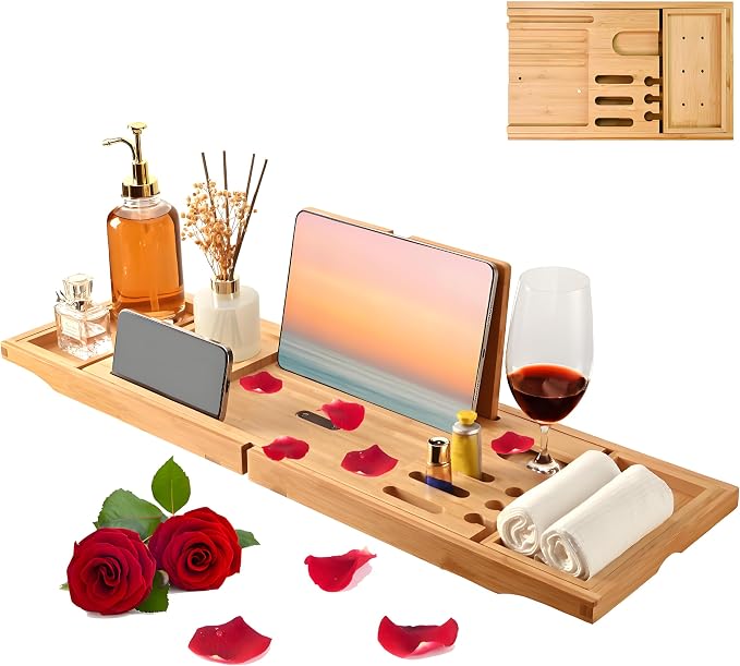 Bathtub Tray - Luxury Bamboo Bathtub Tray by QUELIEN