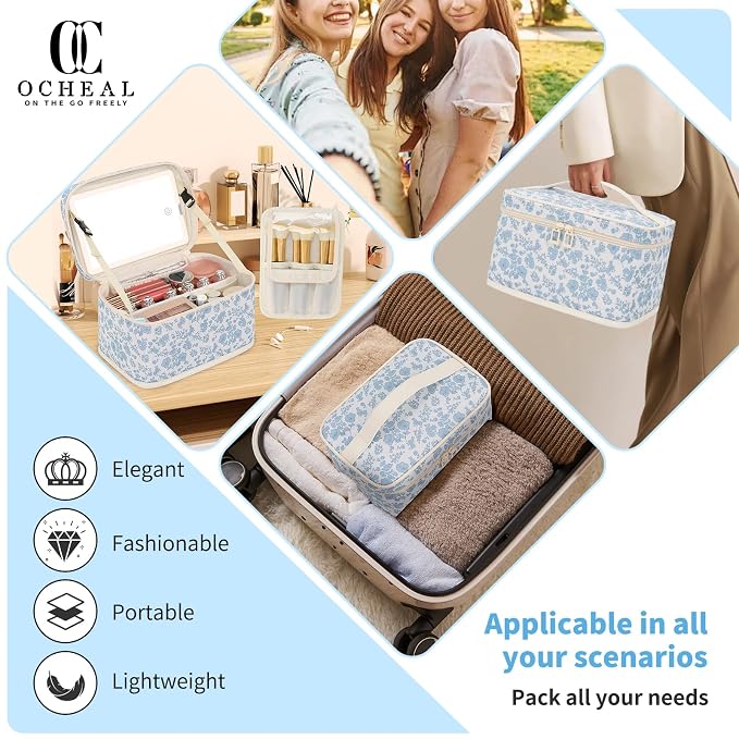 OCHEAL Makeup Bag With LED Mirror, Travel Makeup Bag With 3 Color Setting Light - Image 7
