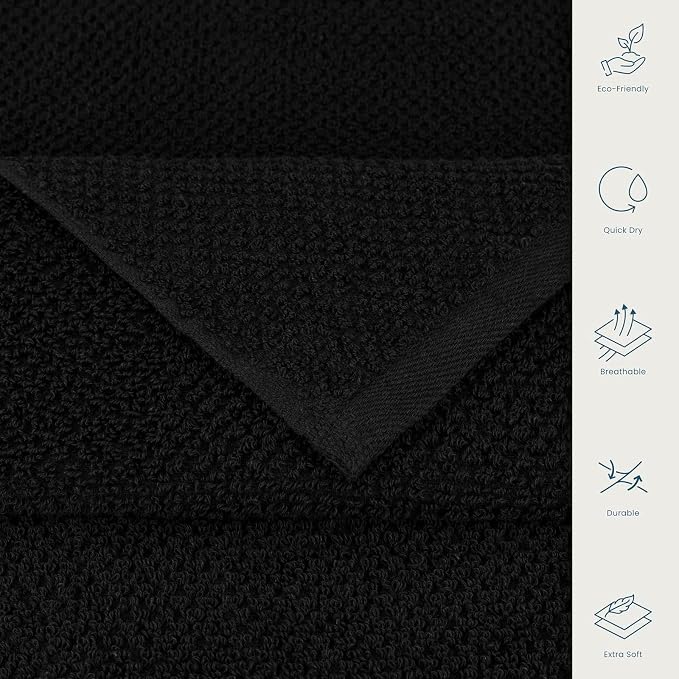 CASA COPENHAGEN EcoPop 6Pcs 100% Cotton Large Designer Towels Gift Set- Black - Image 6