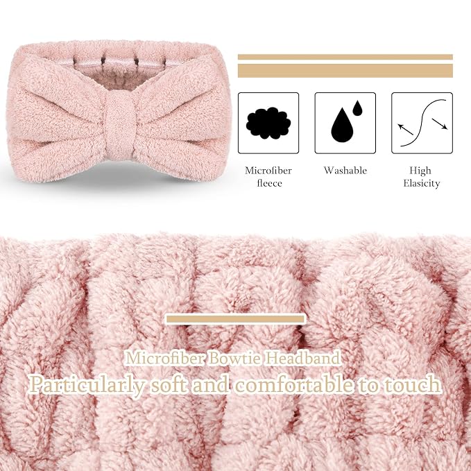 3 Pieces Makeup Headband with Bow Spa Headband - Image 3