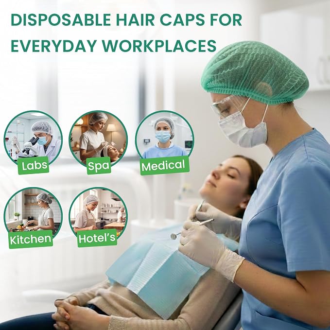Disposable Bouffant Caps 21 Inch Non Woven Hair Net Elastic Head Cover - Image 5
