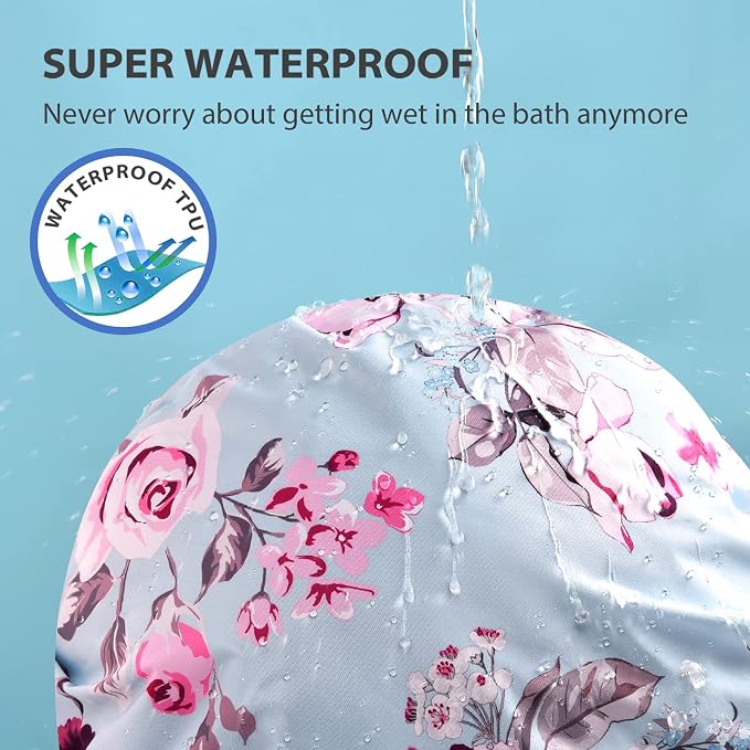 INNELO Luxury Shower Cap for Women Reusable Waterproof, Double Layered Shower - Image 2
