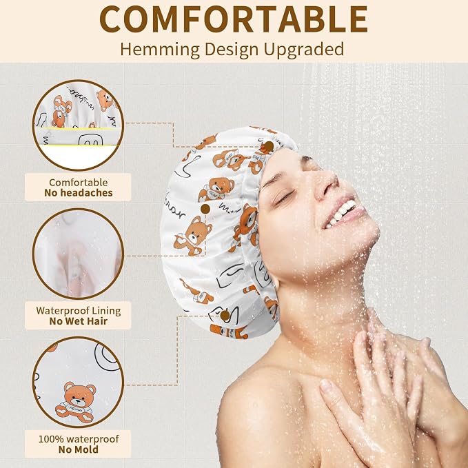 3 PCS Shower Caps for Women, Upgrade Comfortable & Extra Large & Double Layers - Image 2