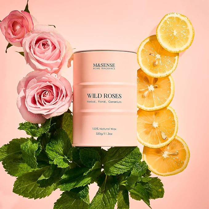 M&SENSE Wild Rose Natural Scented Candle, 70 Hours Long Lasting Soy Candles - Image 2