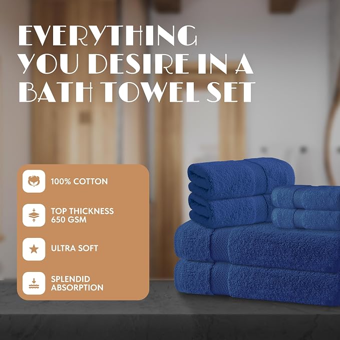 Navy Bath Towel Set of 6 - Image 2