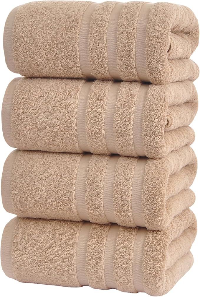 Bath Towels 4 Pack, 30 x 60 Inches, Large 100% Cotton Towels, Comfortable by Velqora