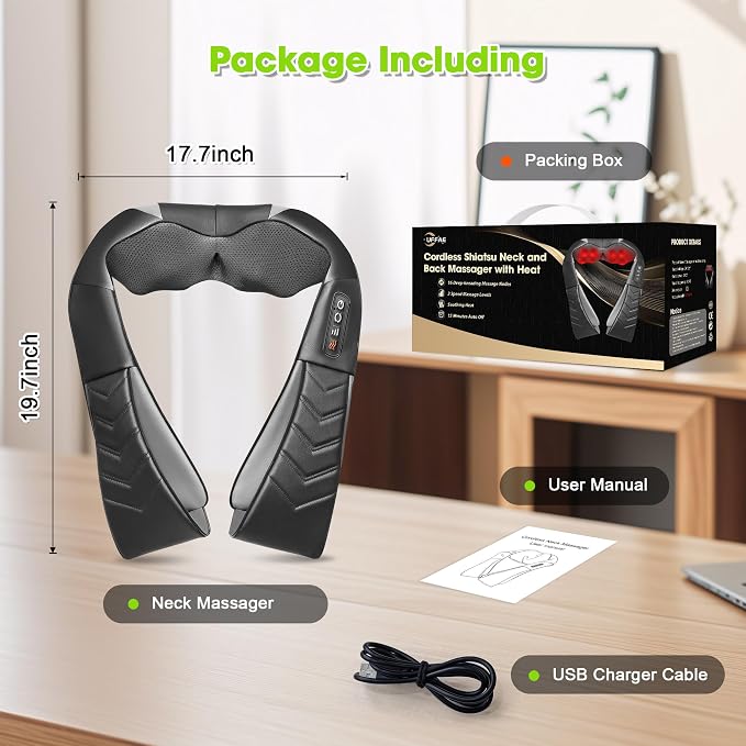 UFFAE Cordless Shiatsu Neck and Back Massager - Image 7