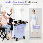 3 in 1 Rolling Makeup Train Case Professional Large Cosmetic Trolley - Image 5