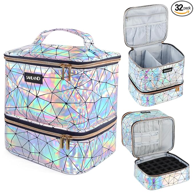 SAVILAND Nail Polish Organizer Bag: PU Leather Nail Kit Organizer Holds 30 by SAVILAND