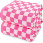 Jacquotha Hot-Pink Checkered Cotton Bath Towels Set of 2 by Jacquotha