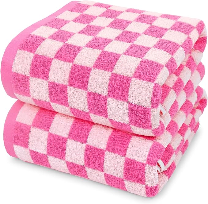 Jacquotha Hot-Pink Checkered Cotton Bath Towels Set of 2 by Jacquotha