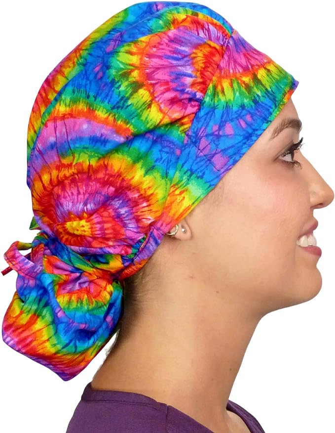Sparkling EARTH Banded Bouffant Surgical Scrub Ponytail Working Caps and - Image 4