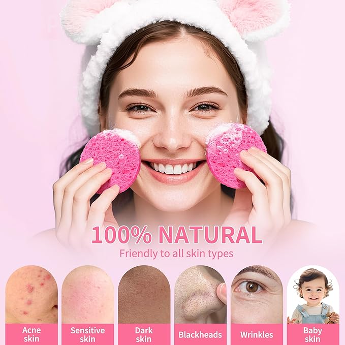 100-Count Compressed Facial Sponges, Natural Cellulose Face Sponges - Image 3