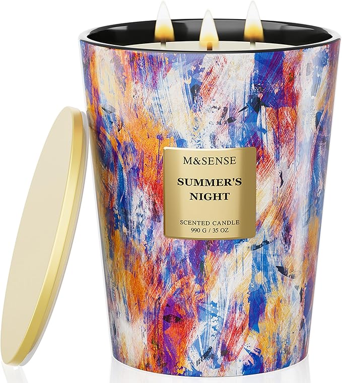 M&SENSE Summer Night Scented Soy Large Candle, 3-Wick 35oz 150 Hours Non-Toxic by MSENSE