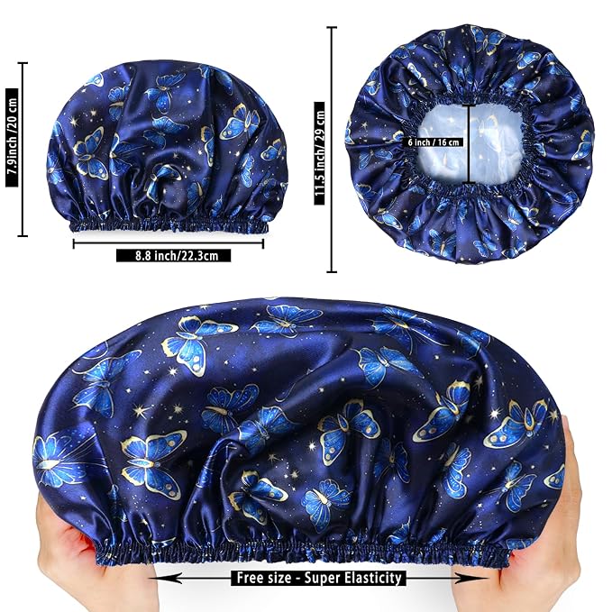 4 PCS Shower Cap for Women, Elastic and Reusable Bath Caps, Double Layers - Image 4