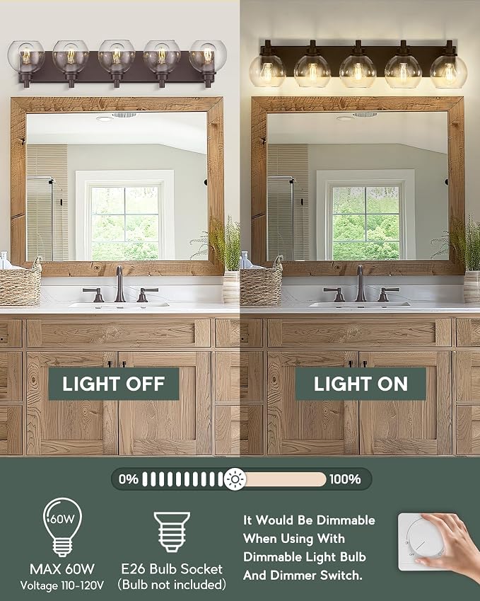Bathroom Light Fixtures Over Mirror, 5-Light Oil Rubbed Bronze Bathroom Vanity - Image 5