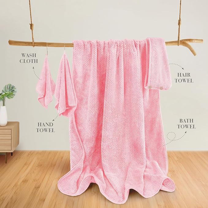 MaopaoBeauty Pink Towels 4 Piece Pink Towel Set, 35x70 in Extra Large Bath - Image 2