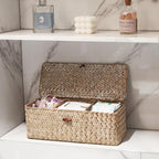 Seagrass Storage Basket with Lid Rectangular Small Woven Shelf Baskets with - Image 7