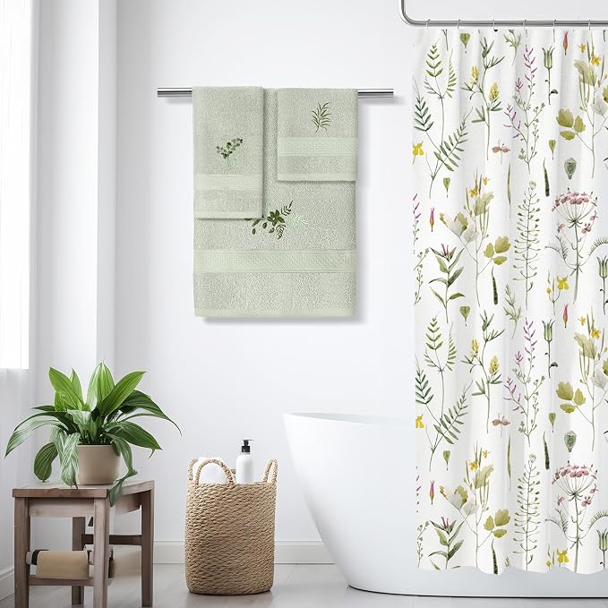 3 Pcs Eucalyptus Leaves Bathroom Towel Set Farmhouse Embroidered Eucalyptus - Image 4