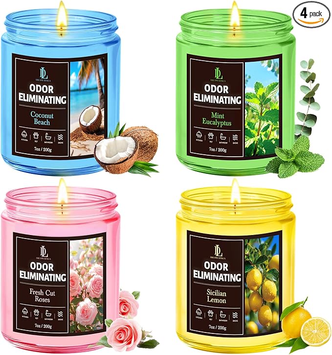 4 Pack Odor Eliminating Highly Fragranced Candle, Eliminates 95% of Food by DLDREAMYDEWLA
