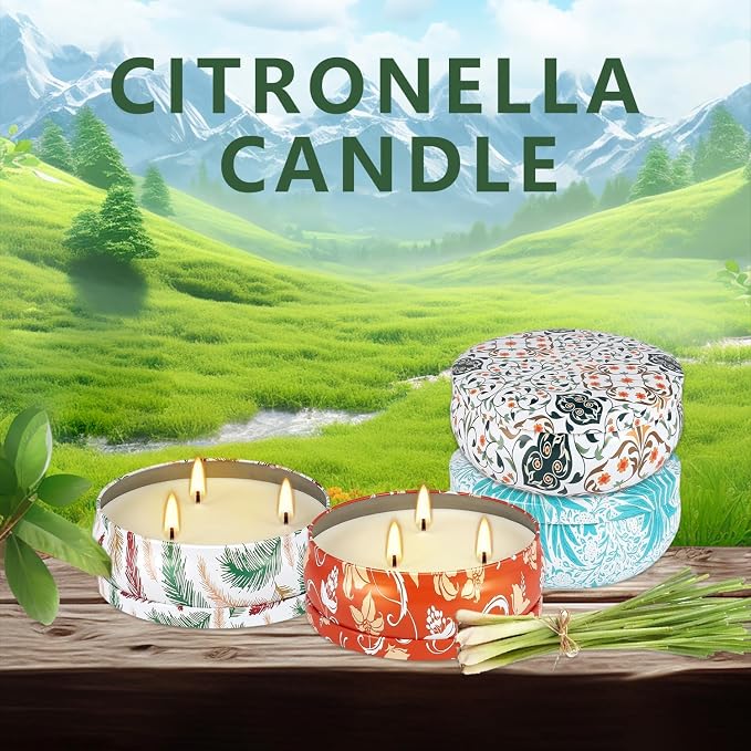 4-Pack Citronella Candle Set in Decorative Tropical Flower Tin Boxes - Image 3