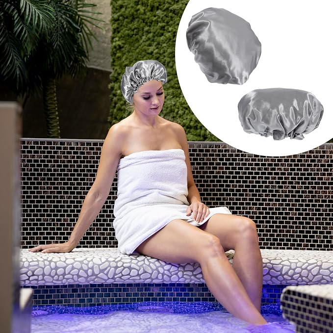 Ymapinc Reusable Shower Caps for Women, Waterproof Hair Shower Cap Adjustable - Image 7