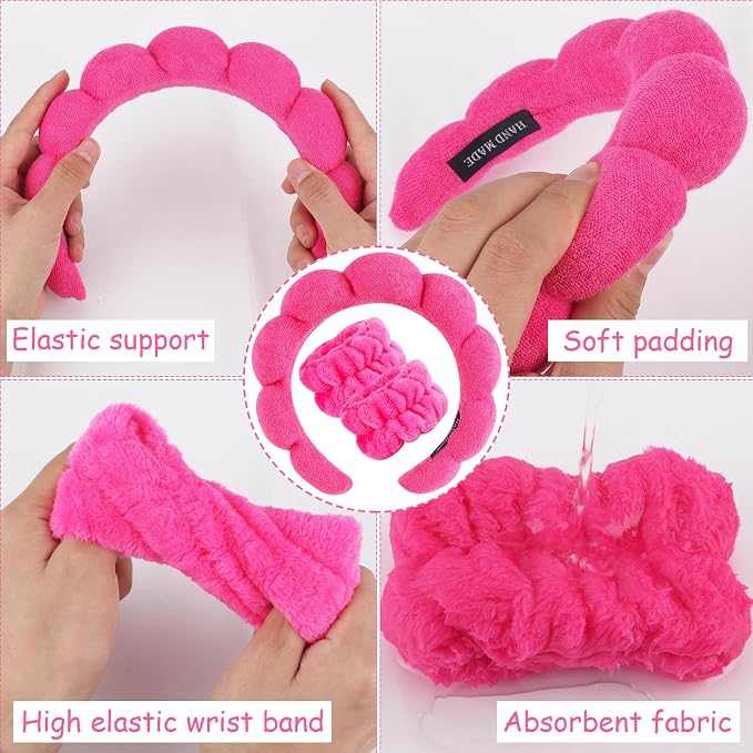 Zkptops Spa Headband for Washing Face Wristband Set Sponge Makeup Skincare - Image 5