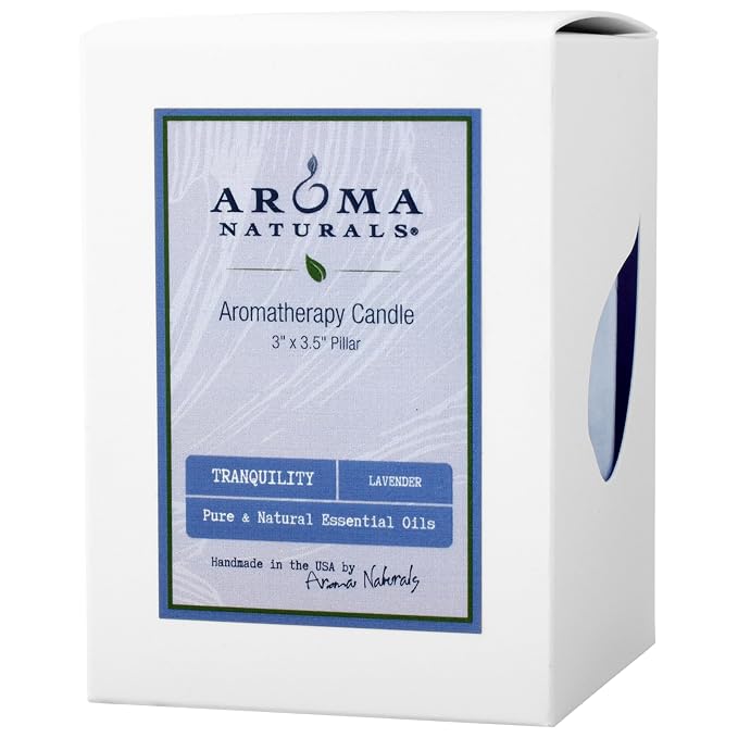 Aroma Naturals Lavender Essential Oil Blue Scented Pillar Candle, Tranquility - Image 3